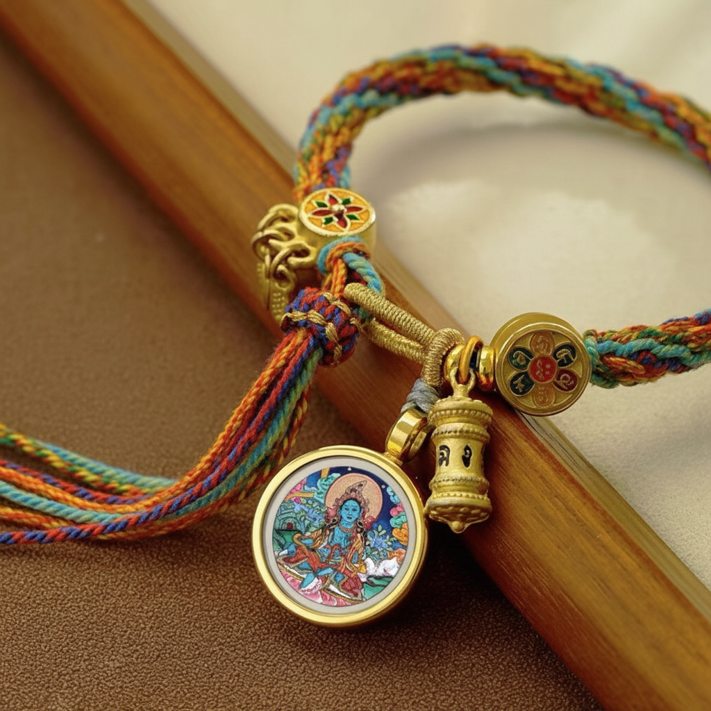 HimalayLumen Green Tara‌ Thangka Tibetan-style Prosperity Peace Buckle‌ handmade Bracelet