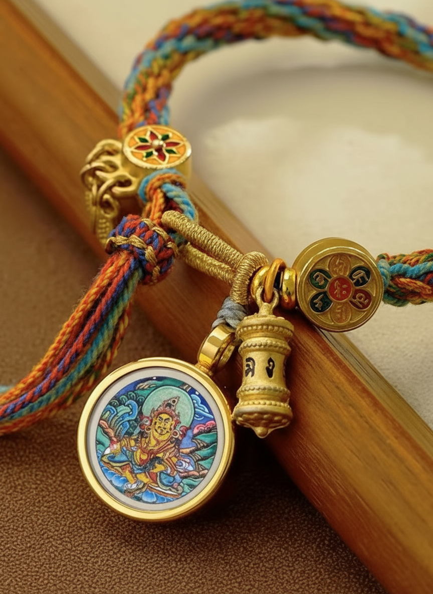HimalayLumen Yellow Jambhala Thangka Tibetan-style Prosperity Peace Buckle‌ handmade Bracelet