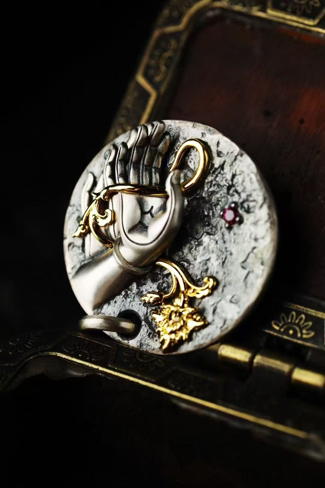 HimalayLumen Buddhist Vajra & Buddha Hand 925 Sterling Silver Handmade Pendant