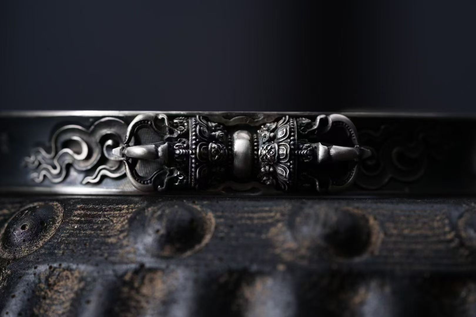 HimalayLumen Hand-Carved  925 Sterling Silver Vajra Bracelet