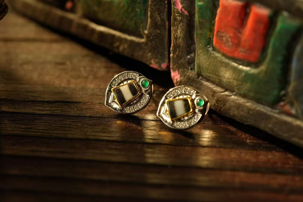 HimalayLumen925 Silver Tibetan Dzi Bead Earrings