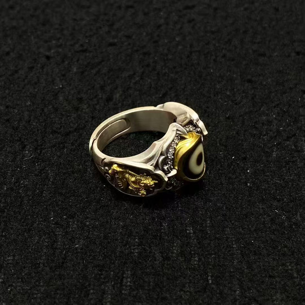 HimalayLumen Hand - Carved 925 Sterling Silver Green Tara Ring