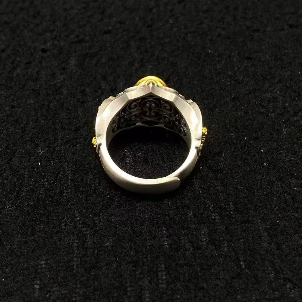 HimalayLumen Hand - Carved 925 Sterling Silver Green Tara Ring