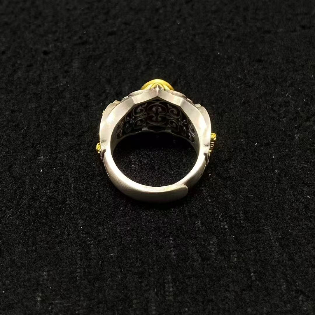 HimalayLumen Hand - Carved 925 Sterling Silver Green Tara Ring