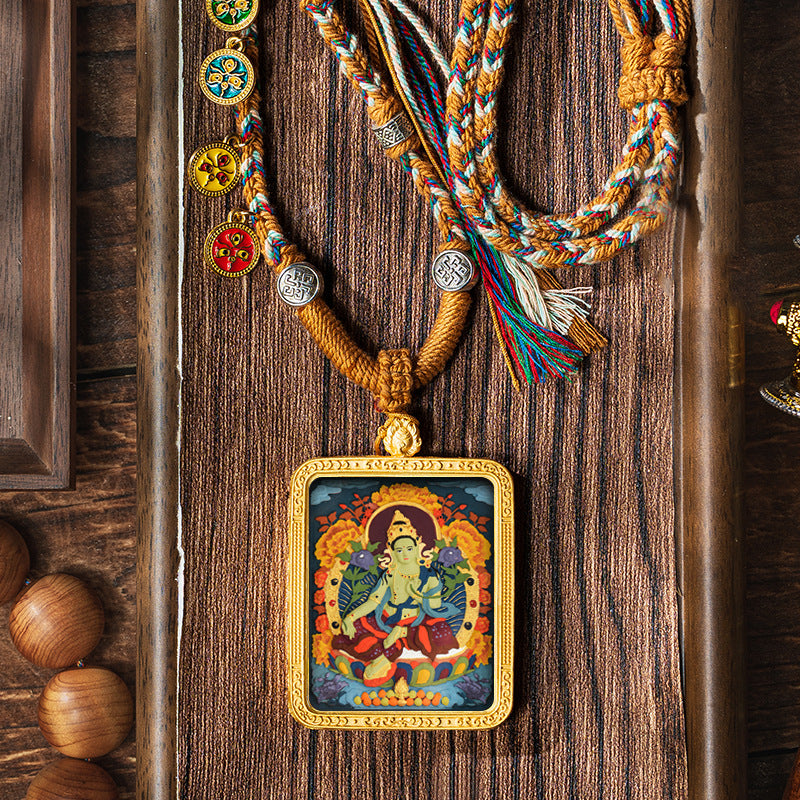 HimalayLumen Tibetan Handmade Green Tara Thangka Necklace‌