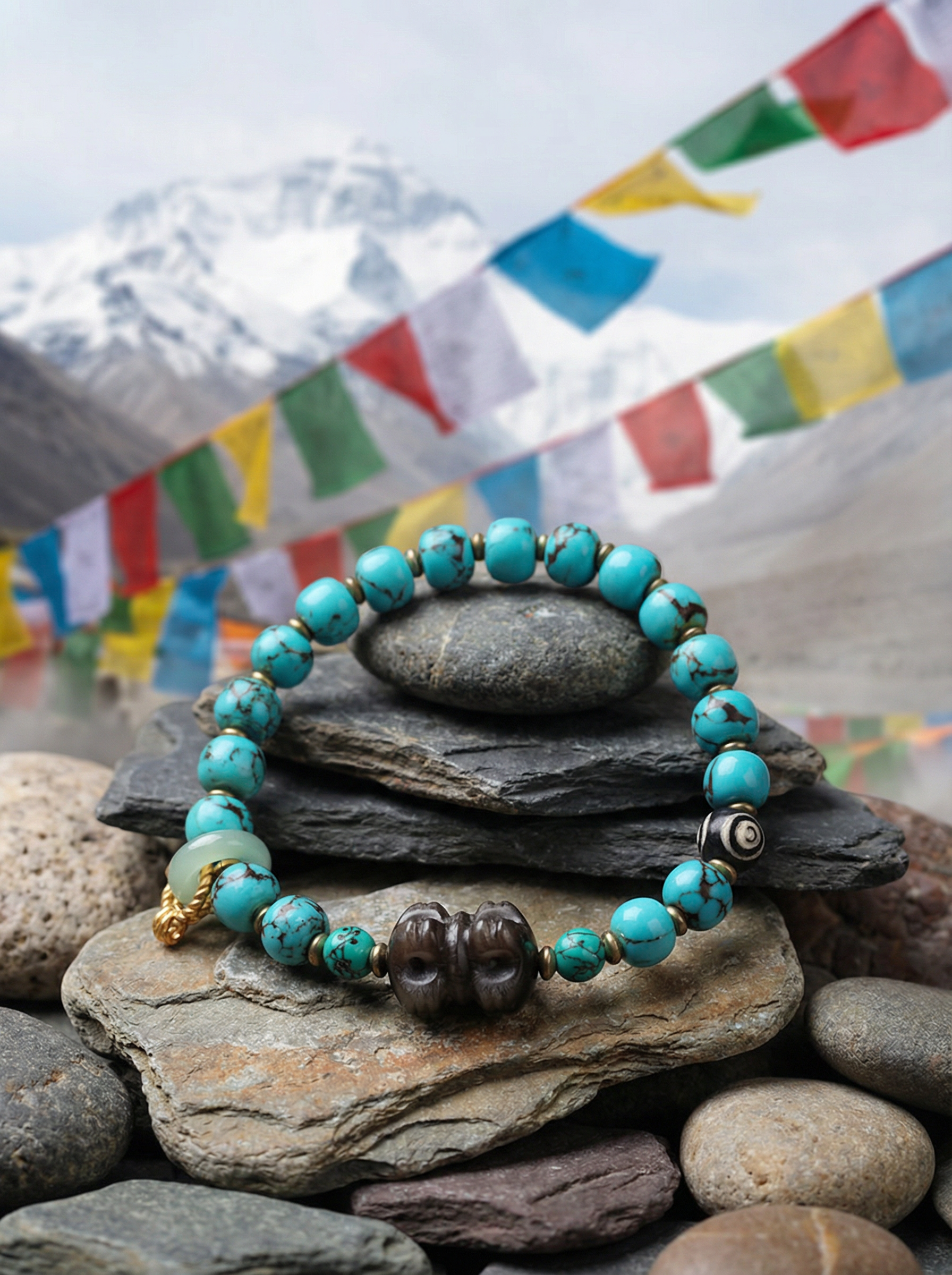HimalayLumen Obsidian & Turquoise Vajra Bracelet