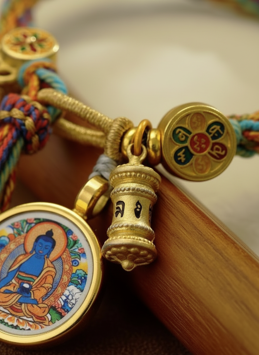 HimalayLumen Medicine Buddha Thangka Tibetan-style Wealth&Peacefull handmade Bracelet