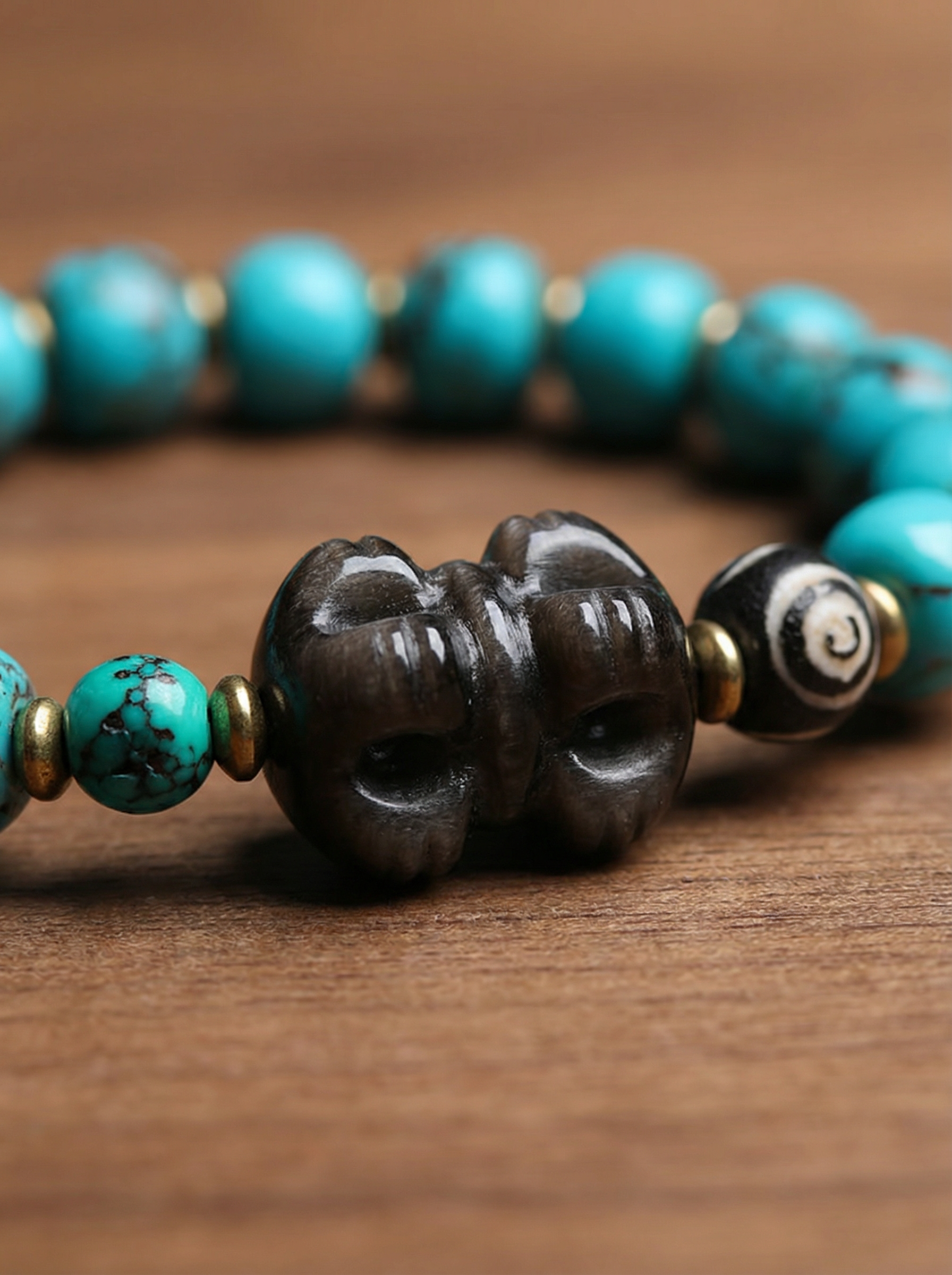 HimalayLumen Obsidian & Turquoise Vajra Bracelet
