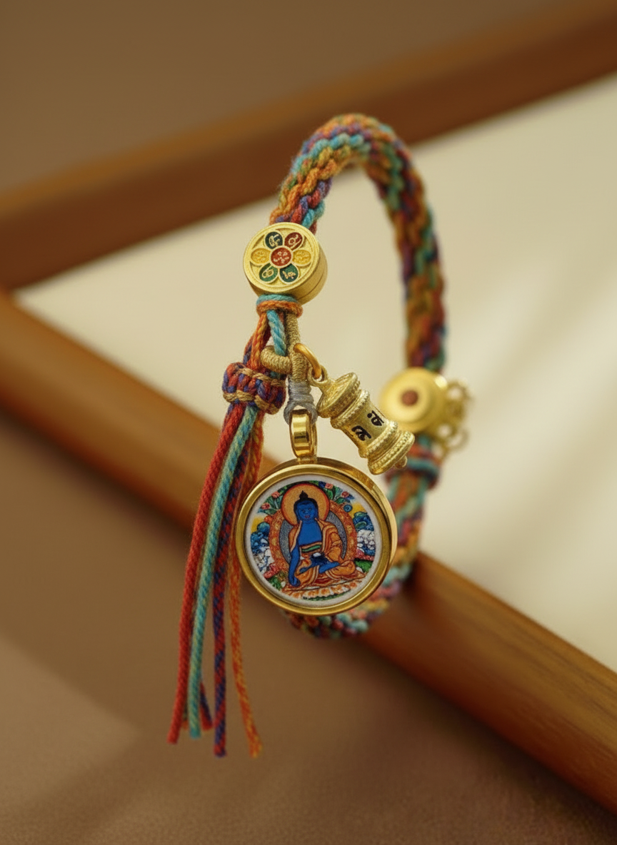 HimalayLumen Medicine Buddha Thangka Tibetan-style Wealth&Peacefull handmade Bracelet
