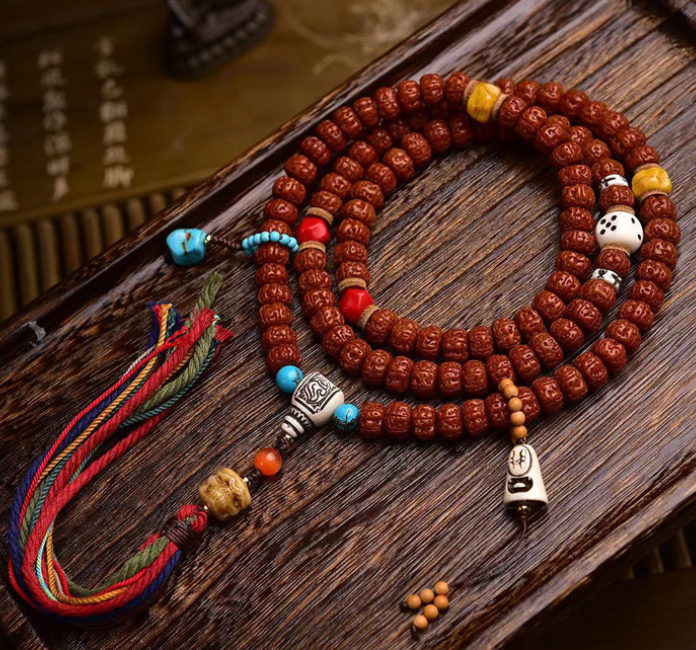 HimalayLumen 108-Bead Rudraksha Mala Neclace,Tibetan Style