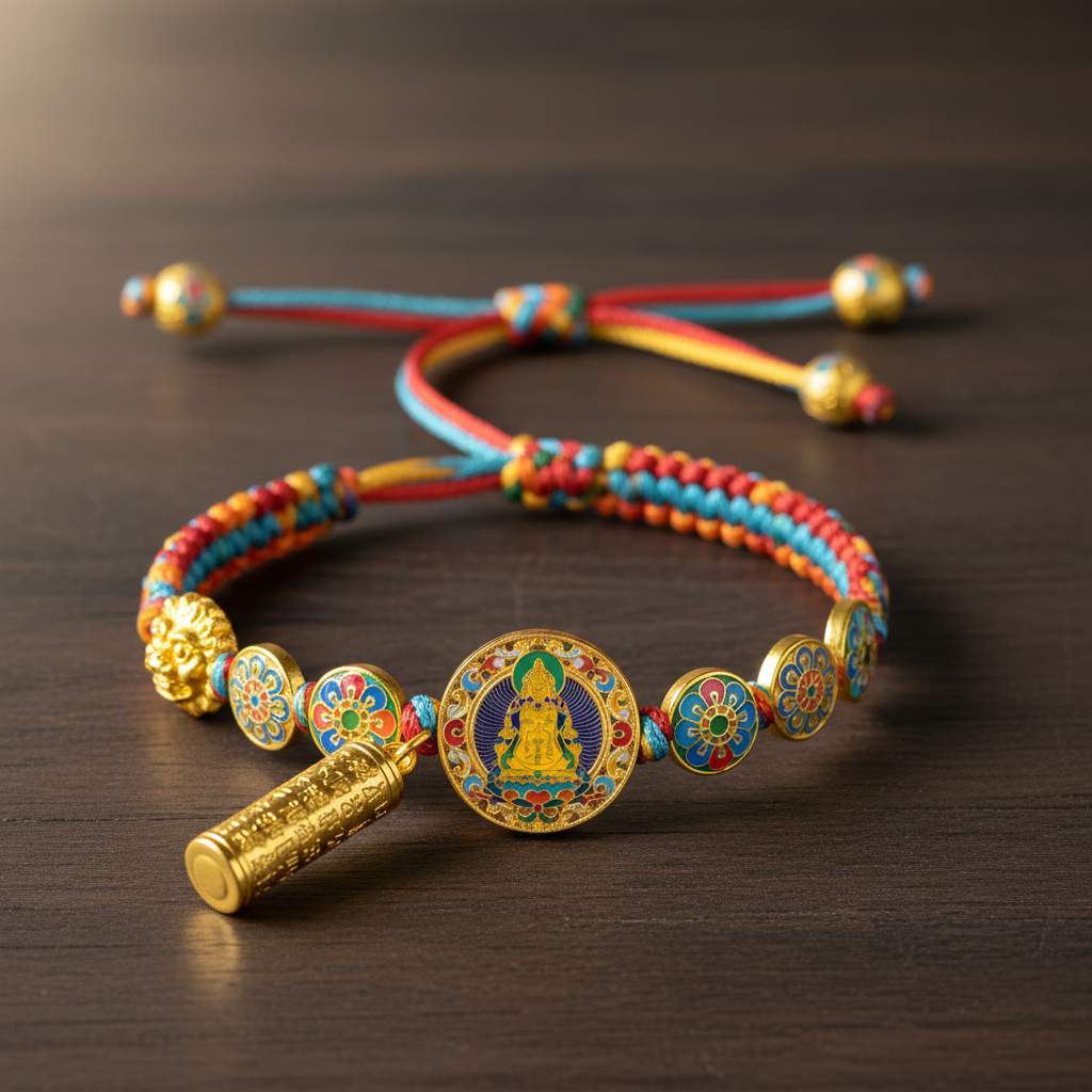 HimalayLumen Yellow Jambhala Thangka Tibetan-style Prosperity Peace Buckle‌ handmade Bracelet