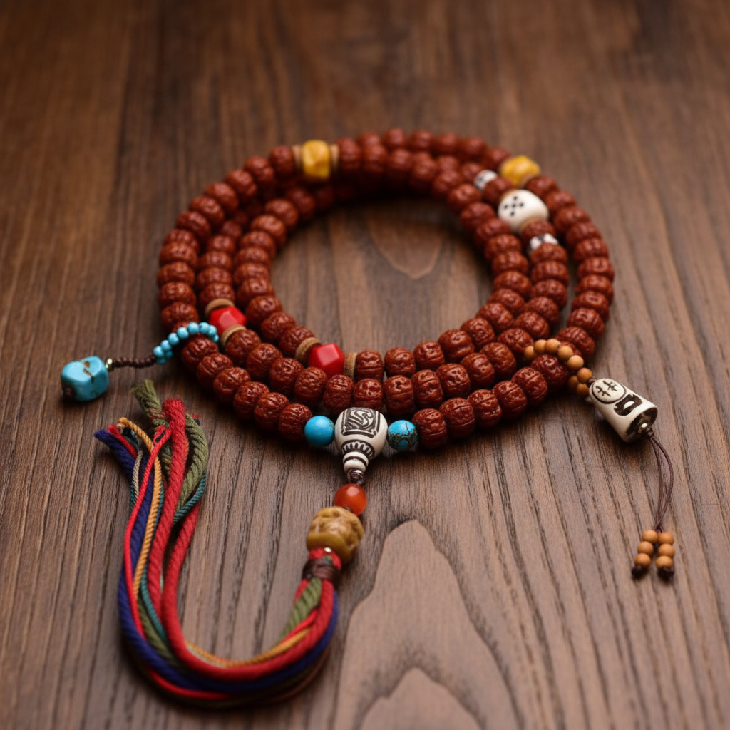 HimalayLumen 108-Bead Rudraksha Mala Neclace,Tibetan Style