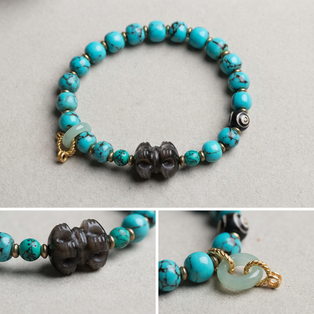 HimalayLumen Obsidian & Turquoise Vajra Bracelet