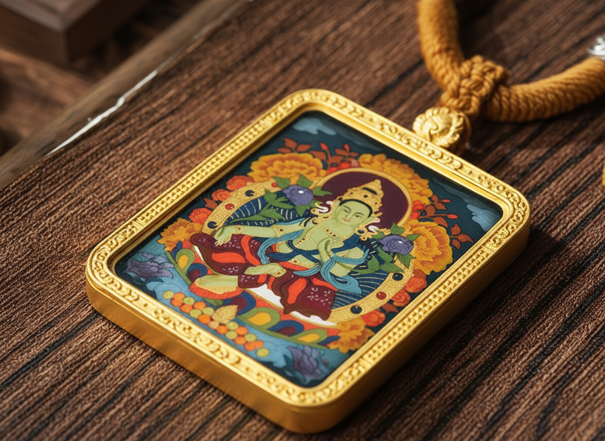 HimalayLumen Tibetan Handmade Green Tara Thangka Necklace‌