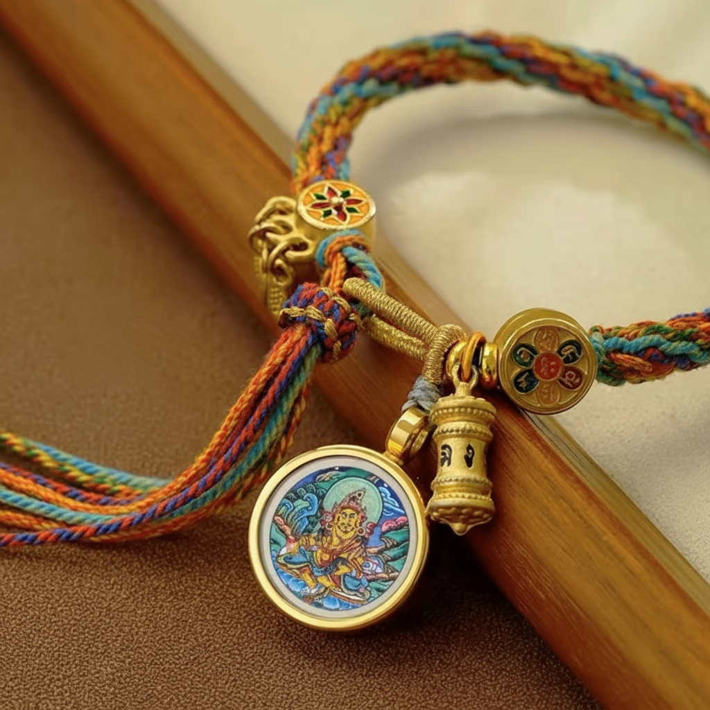 HimalayLumen Yellow Jambhala Thangka Tibetan-style Prosperity Peace Buckle‌ handmade Bracelet