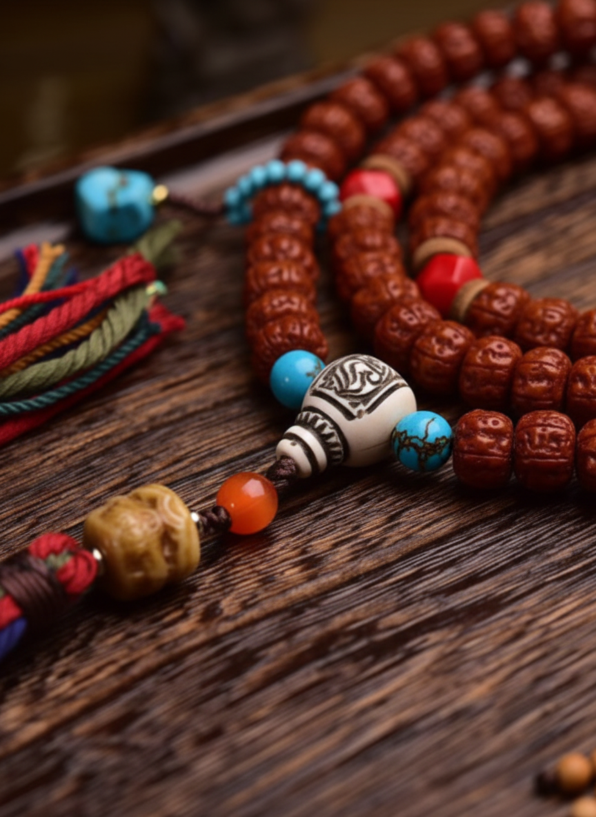 HimalayLumen 108-Bead Rudraksha Mala Neclace,Tibetan Style