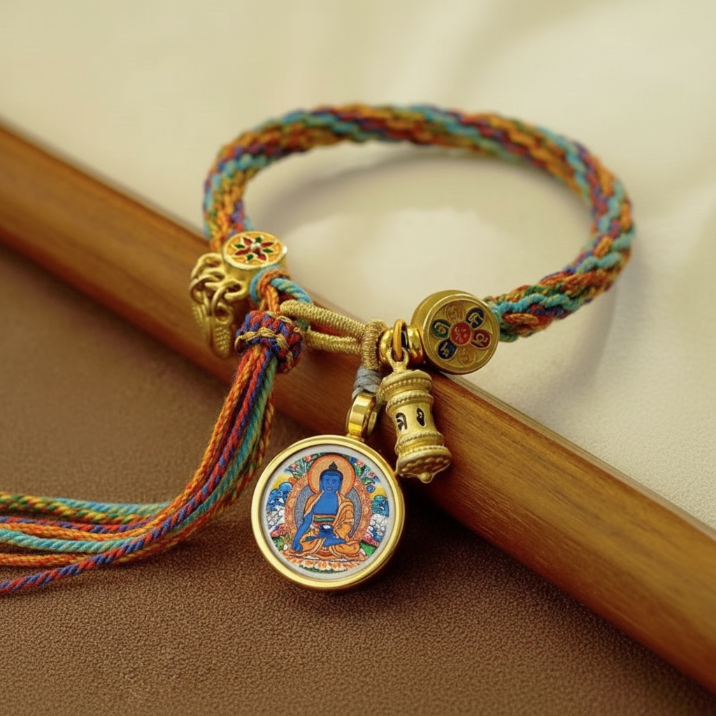 HimalayLumen Medicine Buddha Thangka Tibetan-style Wealth&Peacefull handmade Bracelet
