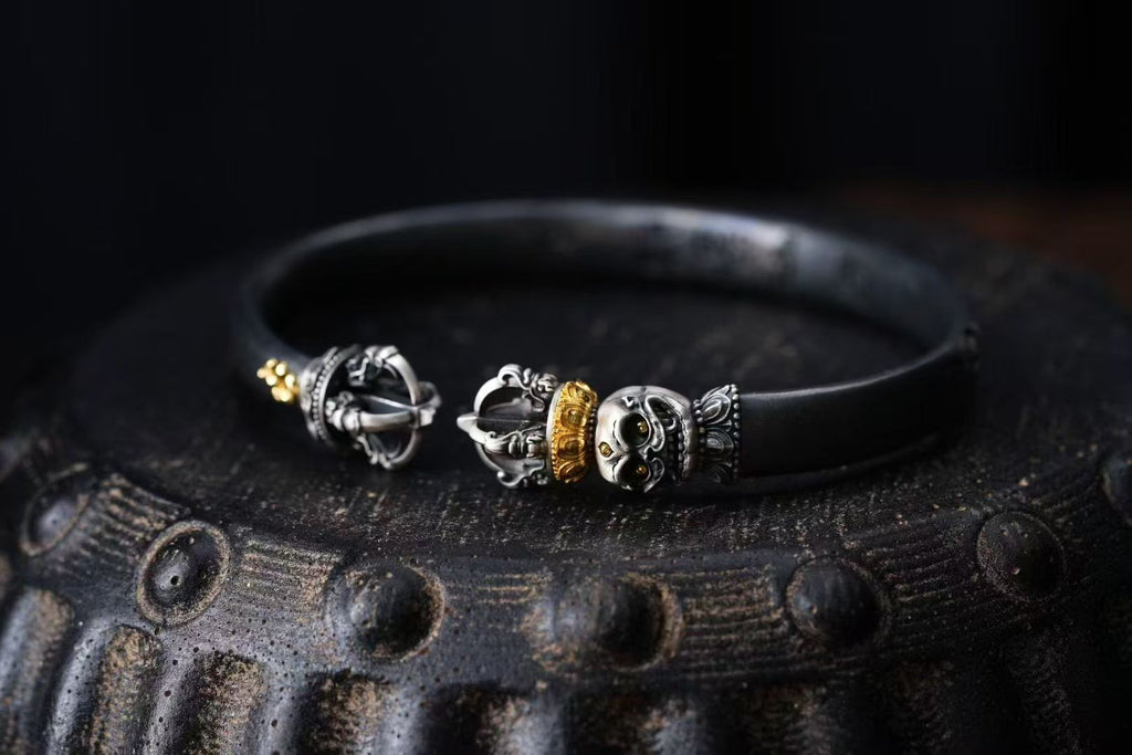 HimalayLumen Skull Vajra Handmade 925 Silver Bracelet