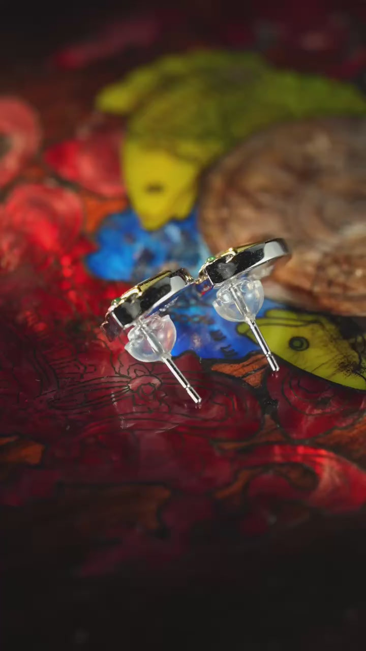 HimalayLumen925 Silver Tibetan Dzi Bead Earrings